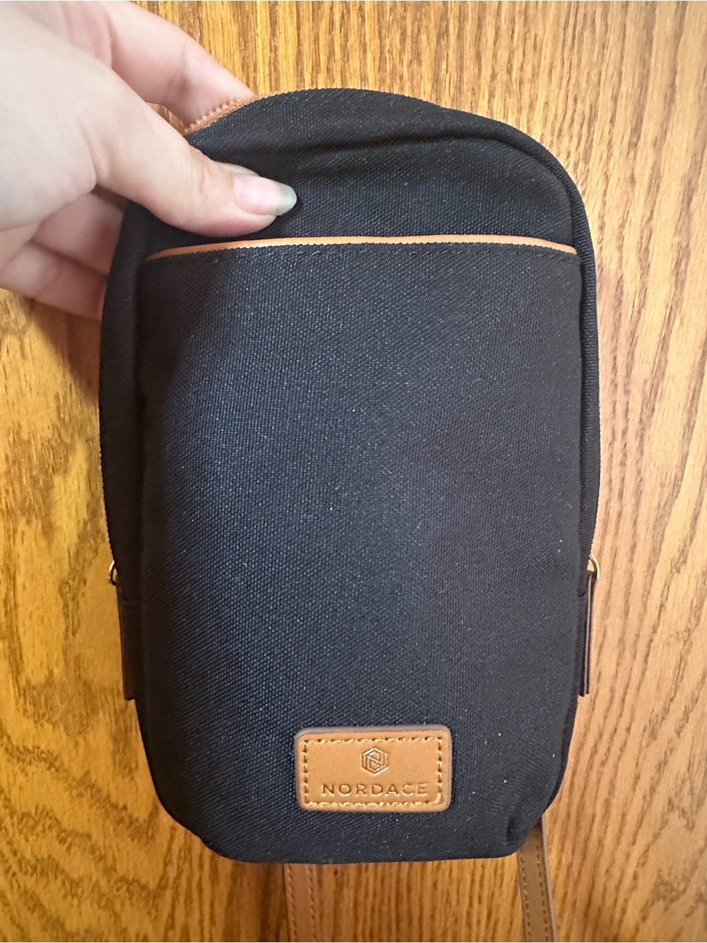 Men's Black Crossbody Pouch with Tan Accents